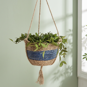 Cesta Colgante Tejida a Mano de Hierba Marina con Maceta y Organizador de Plantas - Product Image 2