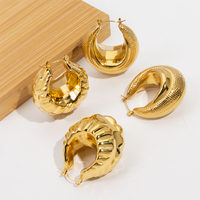 Pendientes de Aro de Acero Inoxidable con Baño de Oro PVD de 18K para Mujer, Impermeables, Geométricos Irregulares, Gruesos, Joyería que No se Deslustra