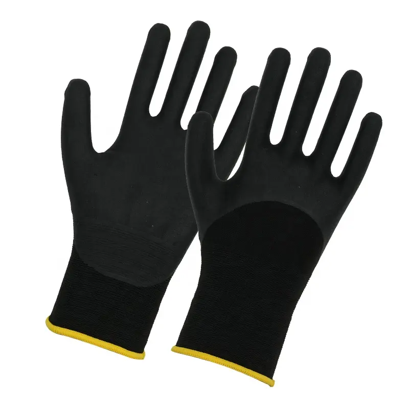 comfortable ultra-light flexible pure black colorful 15G Nylon polyester Spandex Liner Nitrile foam dipped garden work Gloves