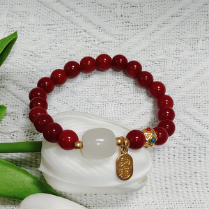 Handmade Lucky Red Chuỗi vòng đeo tay với hạt gốm và Kim Cương Đá ThủY Tinh Fengshui Cinnabar Vòng đeo tay cho phụ nữ cô gái - Product Image 3