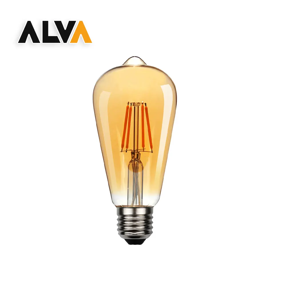 ALVA ST64 LED Filament Bulb Lamp Amber Glass IC Driver For Ceiling Lights Pendant Lights Desks Lights G95 G125 A60