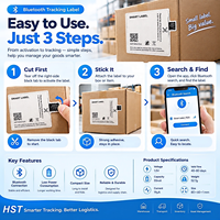 Label Pelacak Bluetooth HST Tipis Seperti Kertas, Smart Tag Perekat untuk Aset Logistik 40-80 Hari Tanpa Kartu SIM, Global