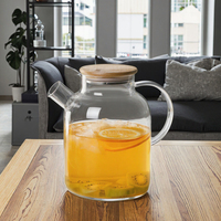 Pots en verre à eau froide transparents résistants à la chaleur bouilloires domestiques à haute teneur en borosilicate avec couvercle en bambou