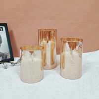 Lot de 3 bougies LED en verre transparent, sans flamme, scintillantes, avec télécommande et minuterie, personnalisables avec logo, pour mariage, vente en gros