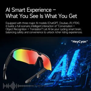 Lunettes intelligentes AI OEM avec caméra, vente en gros, hommes et femmes, extérieur, jour et <span class=keywords><strong>nuit</strong></span>, randonnée en <span class=keywords><strong>montagne</strong></span>, lunettes de sport coupe-vent, lunettes de vélo - Product Image 2