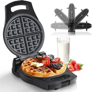 Máquina de fazer waffles portátil com placas antiaderentes e máquina de fazer waffles com rotação de 180 graus