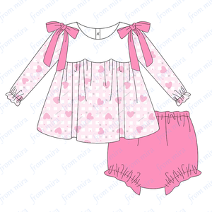 Conjunto de Ropa para Bebé Niña para el Día de San Valentín, Estampado de Corazón, Lazo Tejido, Conjunto de Ropa para Bebé Niña con Monograma, Conjunto de Ropa para Bebé Niña - Product Image 5