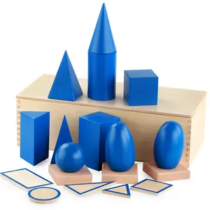 HOYE CRAFT Wooden Montessori Toys Math Games Toys Blocks 3D Shapes Geometric Solids