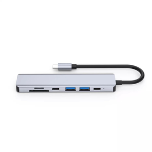 Hub USB Tipo-C 7 en 1 Personalizado con Ethernet 2.1, Lector, USB 3.0 5GB/s, Aleación de Aluminio, en Stock - Product Image 1
