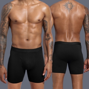 Boxer Aderenti da Uomo EU USA in Cotone con Logo Personalizzato, Tinta Unita Sportivi con Gamba Lunga e Apertura Frontale, Taglie Forti - Product Image 2