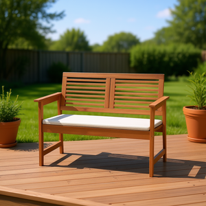 Banc de patio en bois massif pour 2 personnes avec dossier et coussin, sièges d'extérieur au design moderne et contemporain - Product Image 2