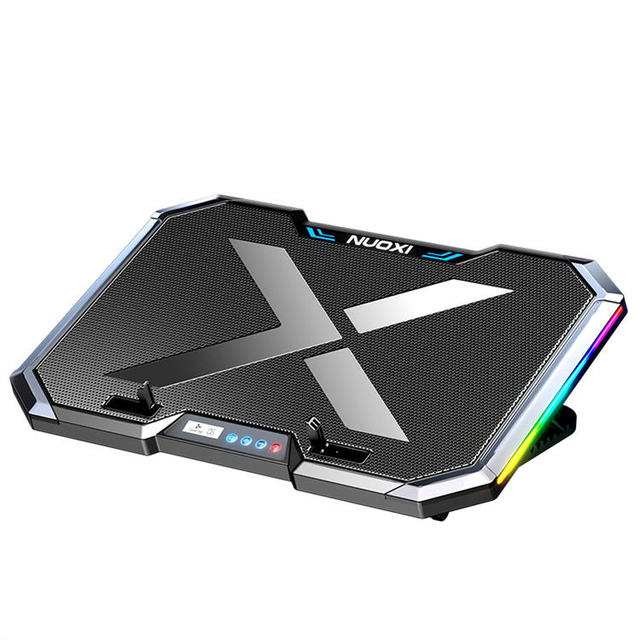 NUOXI Adjustable Foldable Portable Laptop Cooler Pad 5 Fans RGB Lighting 2 USB Ports Speed Controller Quiet Operation Stock
