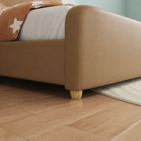 Lit pour enfants rembourré en tissu doux avec tête de lit en forme d'ours, coins arrondis, sûr, facile à nettoyer, en simili cuir et en bois de pin, lit plateforme pour enfants