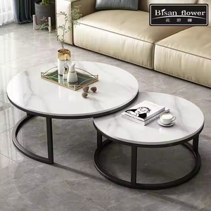 Mesa de Centro de Piedra Sinterizada de Lujo Nórdico, Moderna y Sencilla, con Base de Metal Blanco y Dorado, para Sala de Estar - Product Image 3