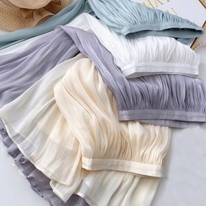 تنورة نسائية صيفية براقة لامعة تنورة فارغة من التل عالية الخصر مطوي تنورة متوسطة الطول بخط - Product Image 1