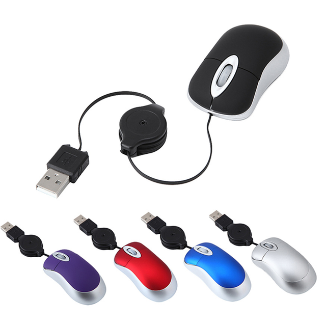 Factory Mini Wired Mouse with Retractable Cable Portable Office Mouse for Children