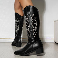 Bottes pour femmes de haute qualité à bout pointu, brodées, à talon carré, avec de belles chaussures