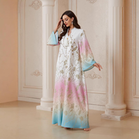 Abaya pour femme en polyester cristal dégradé bleu clair, robe de soirée musulmane de Dubaï, robe de fête pour femme du Moyen-Orient 2026