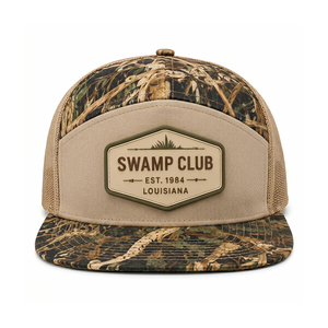 Gorra <span class=keywords><strong>de</strong></span> béisbol <span class=keywords><strong>de</strong></span> malla tipo camionero <span class=keywords><strong>de</strong></span> 7 paneles con parche <span class=keywords><strong>de</strong></span> goma personalizado, visera plana, para caza al aire libre, Snapback, Fabricante OEM ODM BSCI - Product Image 2