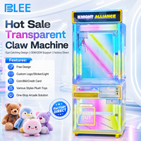 Machine à griffes à monnayeur, prix d'usine, transparente, pour peluches et jouets, avec accepteur de billets et lecteur de cartes