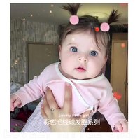 Usine personnalisable mignon bébé fille cheveux accessoires à la main pompon boule coloré caoutchouc bandeau élastiques enfants doux fête