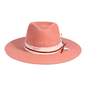 100% Wool Vintage Style Women's Felt Fedora Hat Feather Decoration In Stock