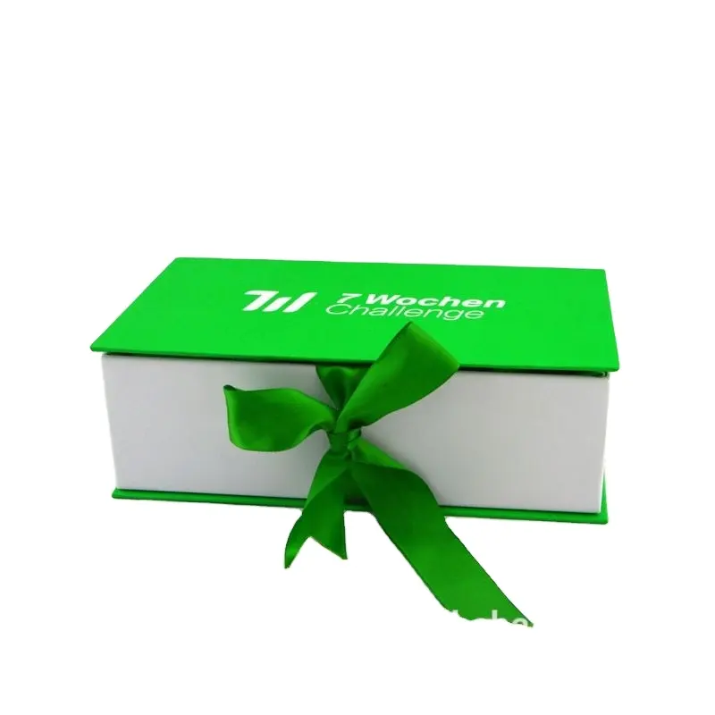 Elegante Kartonnen Print Groene Verpakking Cosmetische Parfum Cadeau Lint Sluiting Papieren Verpakking Met Satijnen Voering