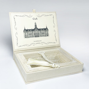 Premium Gift Ivory Suede Velvet Handmade <b>Wedding</b> Invitation <b>Box</b> Custom Monogram UV Printed <b>Card</b> Holder Chiang Mai Thailand - Product Image 4