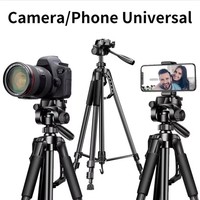 Trépied professionnel pour appareil photo reflex numérique, portable, en aluminium, 3366, pour selfie et diffusion en direct, avec fixation TMount, 1,4 m, pince pour téléphone et tablette, niveau à bulle, charge maximale 3 kg