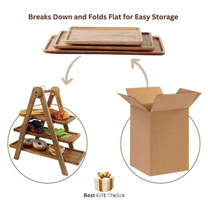 Acacia Wood 3 Tier Serving Tray For Picnic Outdoor Food Display Storage Rack - Product Image 4