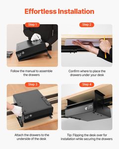 Hiện đại 13 inch bàn Pull-out ngăn kéo có thể khóa an toàn truy cập ngăn kéo nhà văn phòng lưu trữ tổ chức trong màu đen ngồi đứng máy trạm - Product Image 6