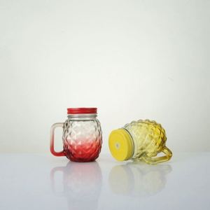 Vasos de Vidrio con Asas, Tapas Metálicas en Relieve con Degradado de 4 Colores y Pajitas de Plástico Duro, Tazas para Beber - Product Image 3