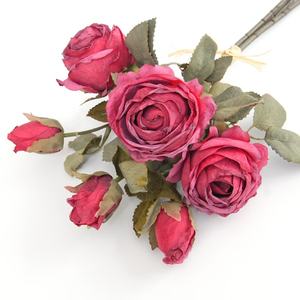 人造花3烧边小玫瑰束芽批发家居装饰婚庆酒店装饰花 - Product Image 1