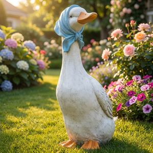 Statue de canard en résine blanche grandeur nature, vente en gros d'usine, ornement pour extérieur, jardin, pelouse, paysage, sculpture décorative, oie - Product Image 1