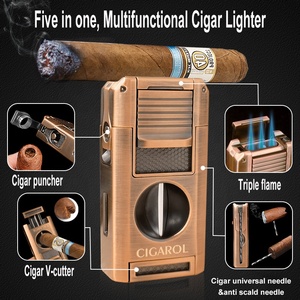 Couteau à cigare multifonctionnel coupe-V, coupe-vent, écologique, rechargeable, en alliage de zinc, briquet cadeau d'affaires avec torche à 3 flammes, fonction fumée - Product Image 6