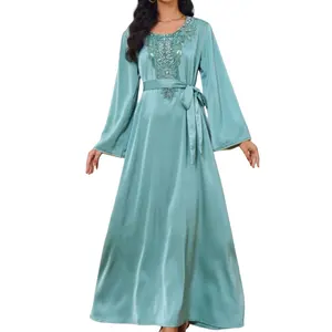 Hochwertiges blumiges vintage-Muster A-Line Party-Kleid Perlen Blumendekoration Erwachsene Mittlerer Osten Dubai muslimisches Kleid