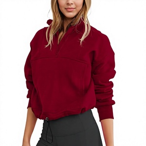 เสื้อสเวตเชิ้ตซิปหนึ่งในสี่สีแดงสำหรับผู้หญิง แขนยาว คอตั้ง สีพื้น ระบายอากาศได้ดี สวมใส่สบายๆ ในฤดูใบไม้ร่วง - Product Image 1