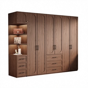 Armoire de chambre moderne élégante en MDF autoportante avec coiffeuse intégrée, portes à panneaux plats, tiroirs et miroir - Product Image 2
