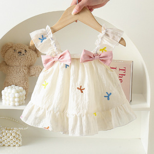 2025 estate vestiti per neonati dolci floreali per bambine con fiocco Casual a maglia floreale - Product Image 1