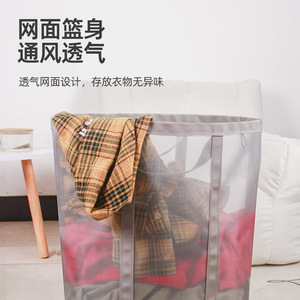 Cesto de ropa plegable de malla redonda gris y negra de tela no tejida, organizador de ropa de tipo vertical - Product Image 1