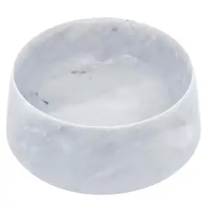 Stoneware Solid Marble Dog Bowl Elegant Decorative White Marble Round Dog Cats Pet Food Water Bowl