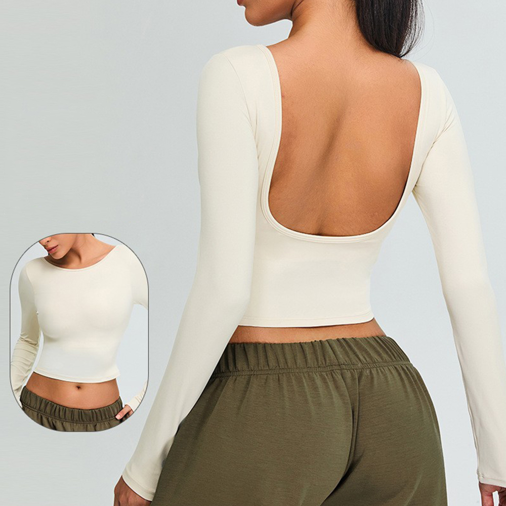 Sexy Backless Quick Dry Gym Deportes Activewear Yoga Bra Top Outdoor Sports Workout Running Fitness Long Sleeve Top for Women