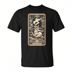 Camiseta negra unisex de tamaño adulto con diseño de gato del tarot de la Alta Sacerdotisa fumando hierba - Product Image 2