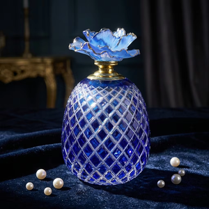 <b>Crystal</b> Perfume Bottle Blue Sphere Cut Glass Floral Lid Home Decoration Collectible - Product Image 4