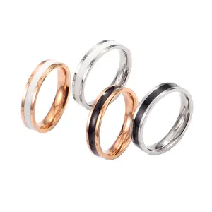 Оптовая продажа японских и корейских новых простых черно-белых клейких колец пара розового золота титановая сталь кольцо женские украшения