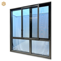 Ventana Corredera Moderna de Aleación de Aluminio Gris, Insonorizada, con Gran Vista, Vidrio Templado Doble, Estilo Villa Horizontal