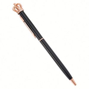 Luxury Metal Twist Crown Head Black Signature 1.0Mm Custom Logo Ballpoint <b>Pen</b> With Filled Gems Jewels for Fancy Weddings - Product Image 2