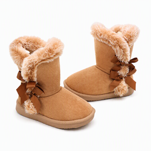 Stivali da Neve per Bambini Personalizzati con Logo, Caldi <span class=keywords><strong>Stivaletti</strong></span> <span class=keywords><strong>Invernali</strong></span> con Fodera in Finta Pelliccia, Fiocco in Camoscio per Bambine, Antiscivolo per Esterni - Product Image 1