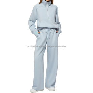 2026 New Style Women's Soccer Jersey Printed Breathable Quick Dry 100% Polyester Half-Zip Sweatshirt with Wide <b>Leg</b> Sports Pants - Product Image 2