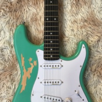 ST Factory OEM Solid Wood Maple Neck Aged Green Electric Guitar with Fast Shipping